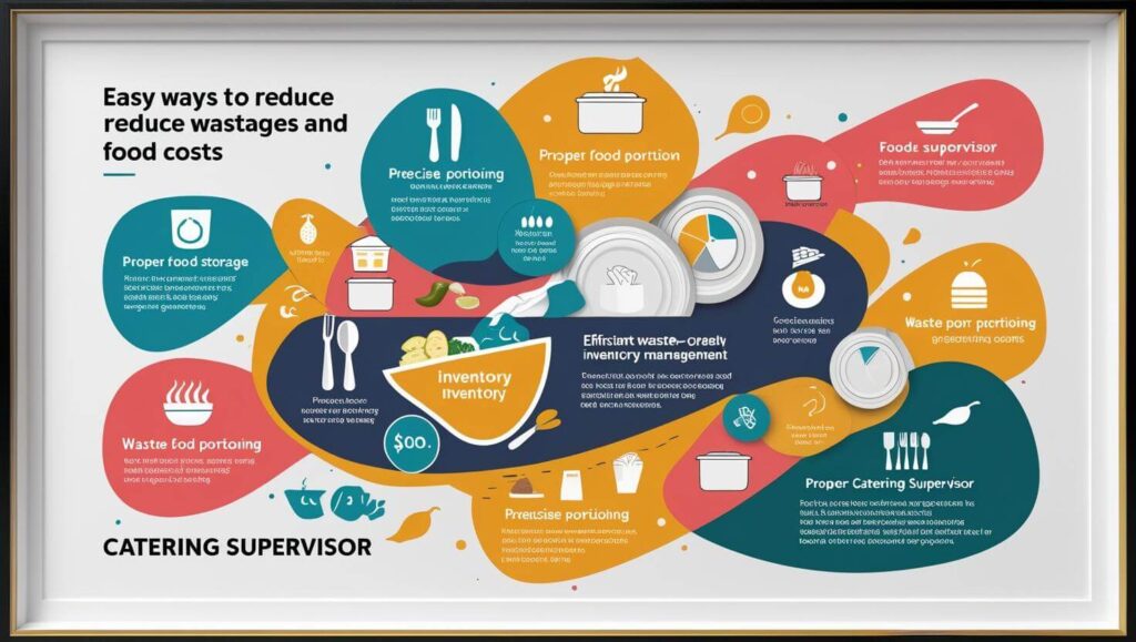 Catering supervisor planning food portions and reducing food waste with fresh ingredients and checklist